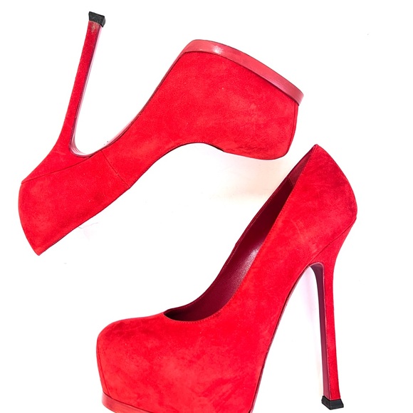 Saint Laurent Red Suede Tribute Two Platform Pumps - Picture 5 of 8